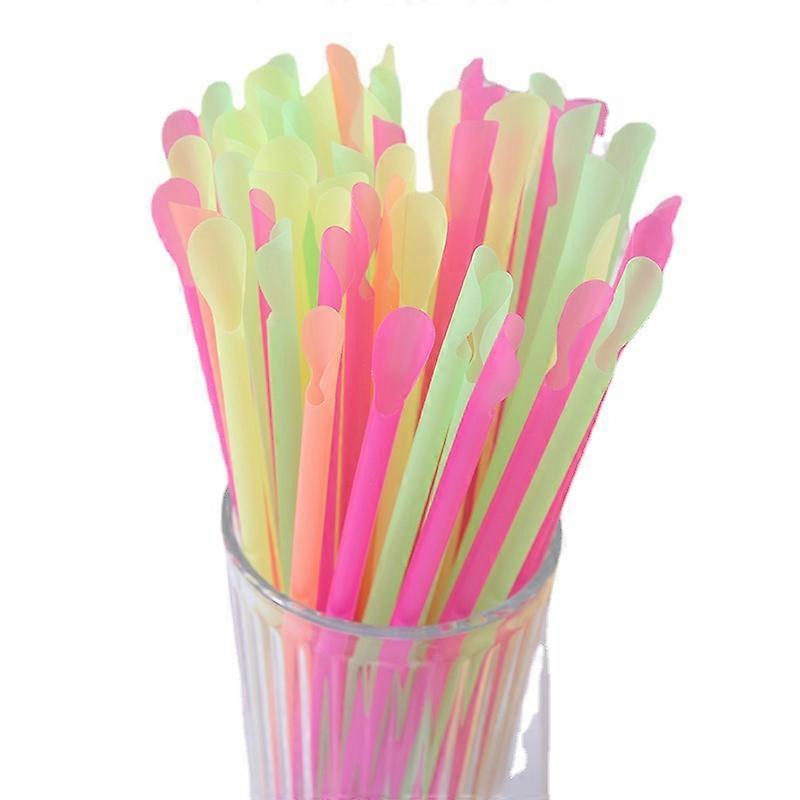 100-1000pc Disposable Straws With Spoon Colored Plastic Smoothie Straws -tt