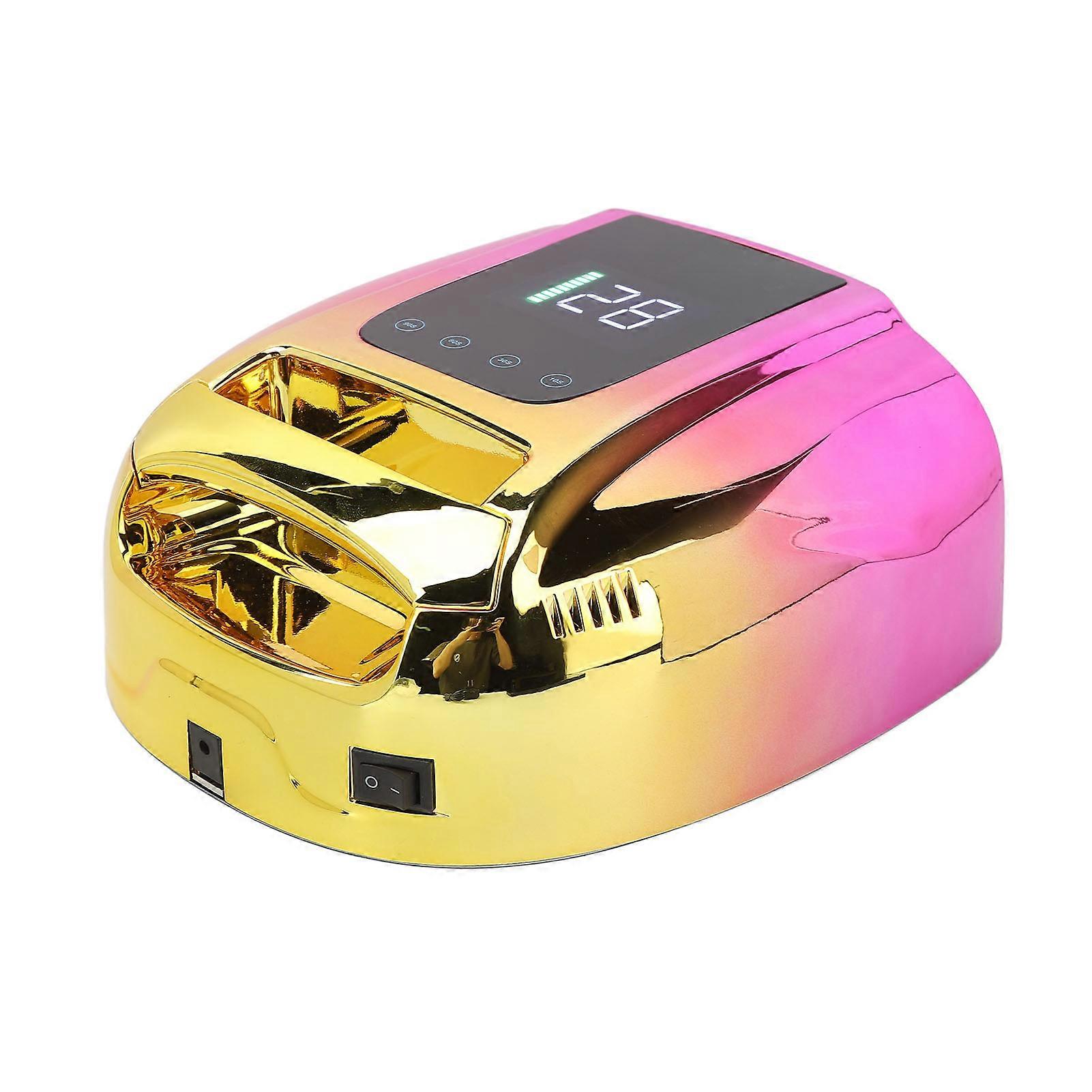 LED Nail Lamp Gel Nail Dryer Lamp Infrared LCD Digital Display Portable Manicure Tool 96W 100240V Gradient Gold EU Plug
