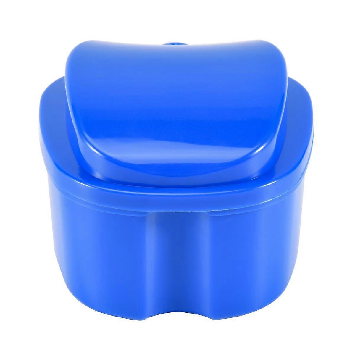 Dark Blue Denture Case, Denture Cup with Strainer, Denture Bath Box False Teeth Storage Box with Ba
