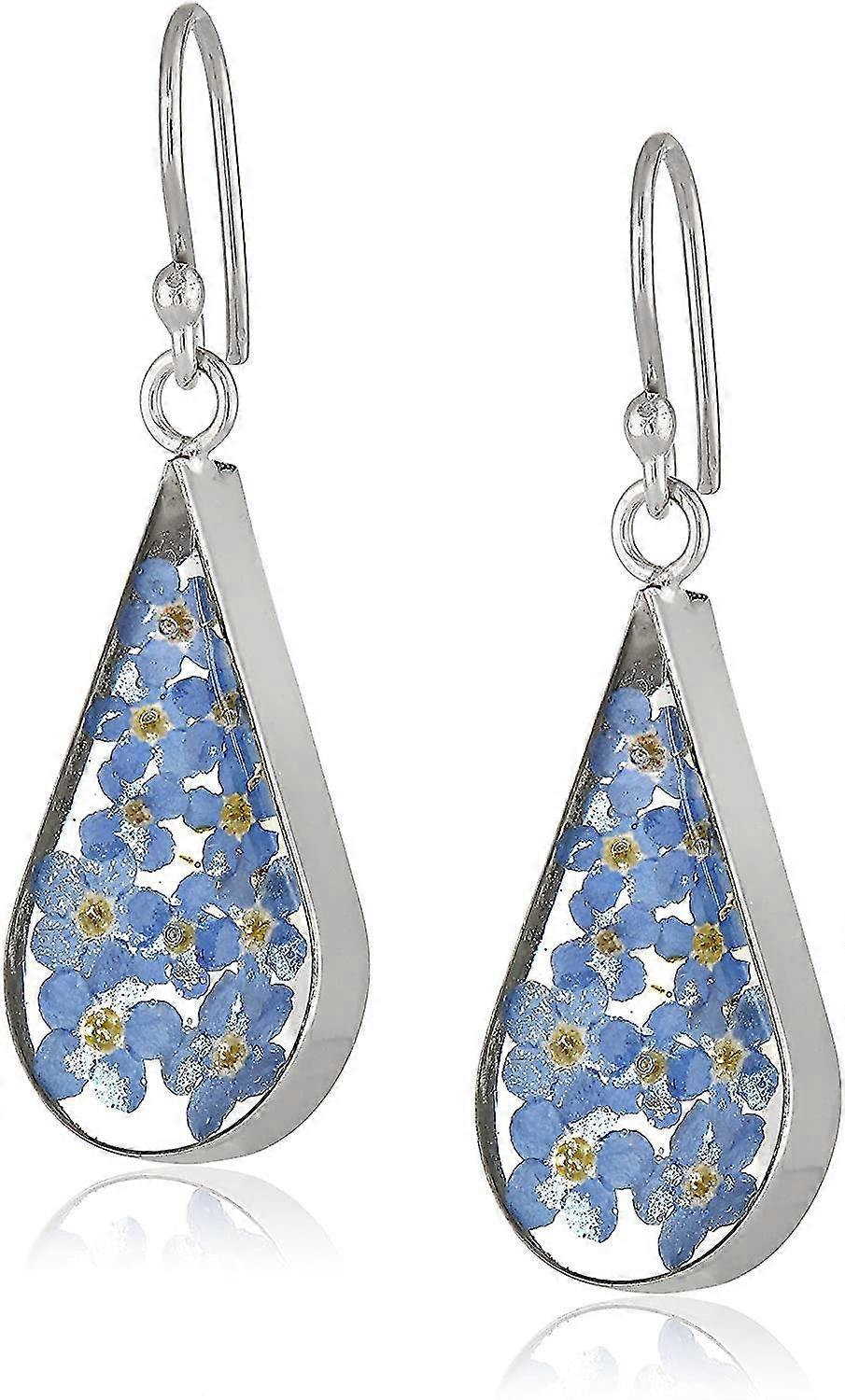 Sterling Silver Pressed Flower Teardrop Earrings$pressed Flower