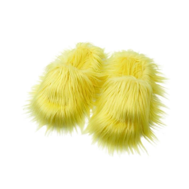 Dámské zimní plyšové pantofle s plochou otevřenou špičkou Faux Fur Flops Y2K Furry Mongolian Fur Flops Home Warm Non-slip Dámské boty