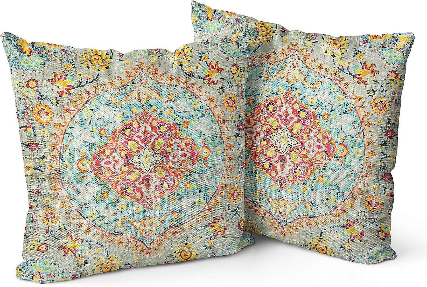 2'li Boho Yastık Kılıfları Seti 20"x20" Gri Mavi Bohemian Halı Çift Taraflı Desen Keten Yastık Kılıfları Yastık Kılıfı Çiftlik Evi Koltuk Kanepe Yatak Dekora için