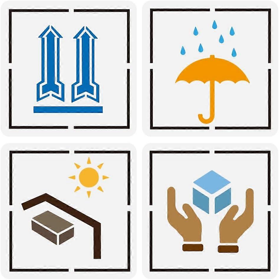4 PCS Keep Up Keep Dry Fragile Sign Stencil 5.9x5.9" Reusable Keep Dry Sign Drawing Stencil Keep Up Stencil Brittle Sign Template Sign Theme Plastic S