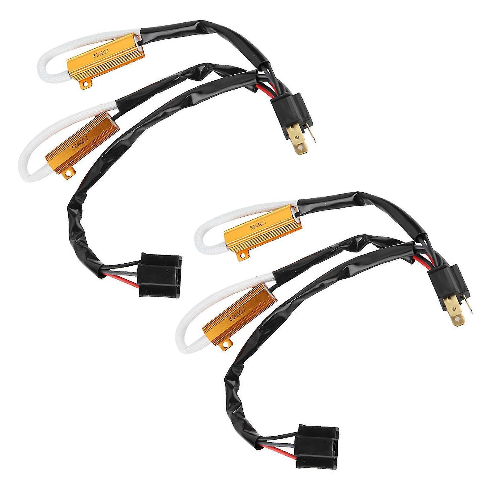 Car Headlight H4 LED Decoder Load Resistor Wiring Harness - 2pcs
