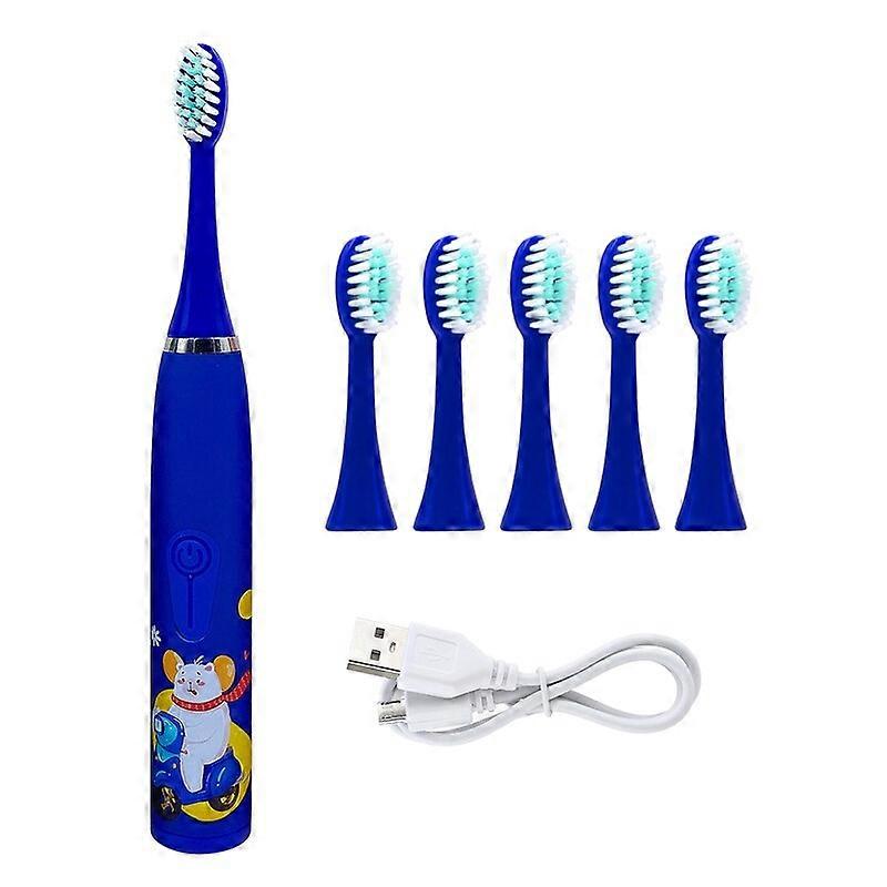 Children Ultrasonic Sonic Electric Toothbrush With 6pcs Replace Tooth Brush Heads For Kids Dental Teeth Cleaner Smart Timer