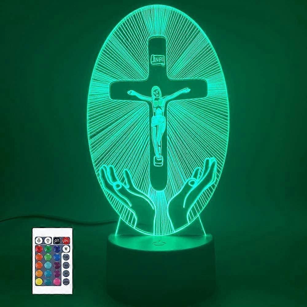 3D Jesus God Night Light Remote Control Power Touch Table Desk Optical Illusion Lamps 7/16 Color Changing Lights Home Decoration
