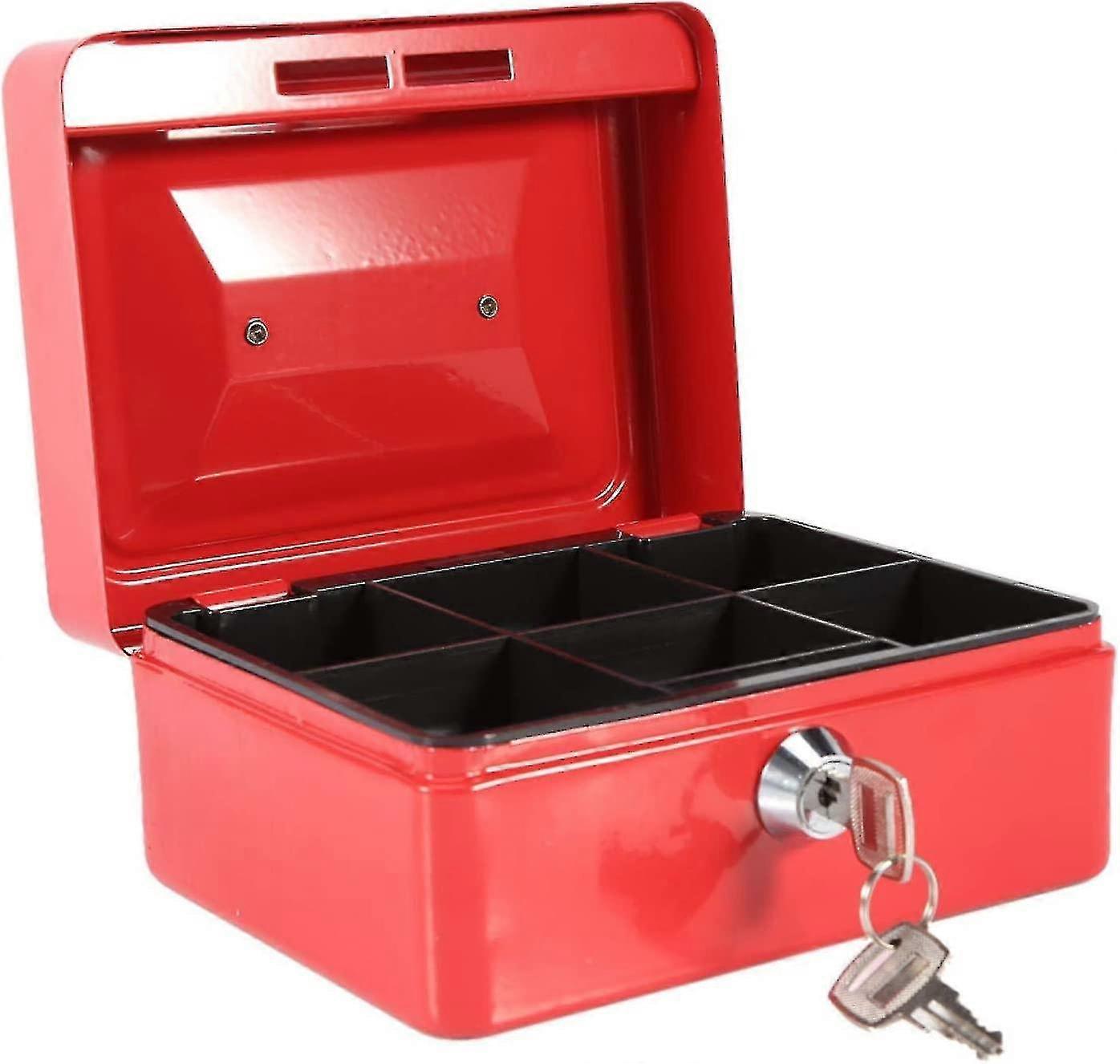 Small Cash Box With Key Lock,lmell Portable Metal Money Box With Double Layer & 2 Keys Ft