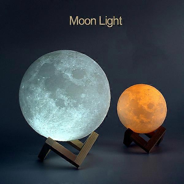 USB Rechargeable 3D Printing Moon Light 2 Colors Dimmable Touch Sensor Control Lunar Night Lamp Bedroom Decor