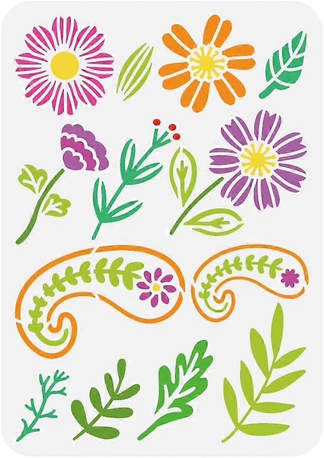 Boho Flower Painting Stencil 8.3x11.7inch Reusable Boho Leaf Pattern Drawing Template DIY Art Plants Floral Grass Boho Theme Decoration Stencil for Pa