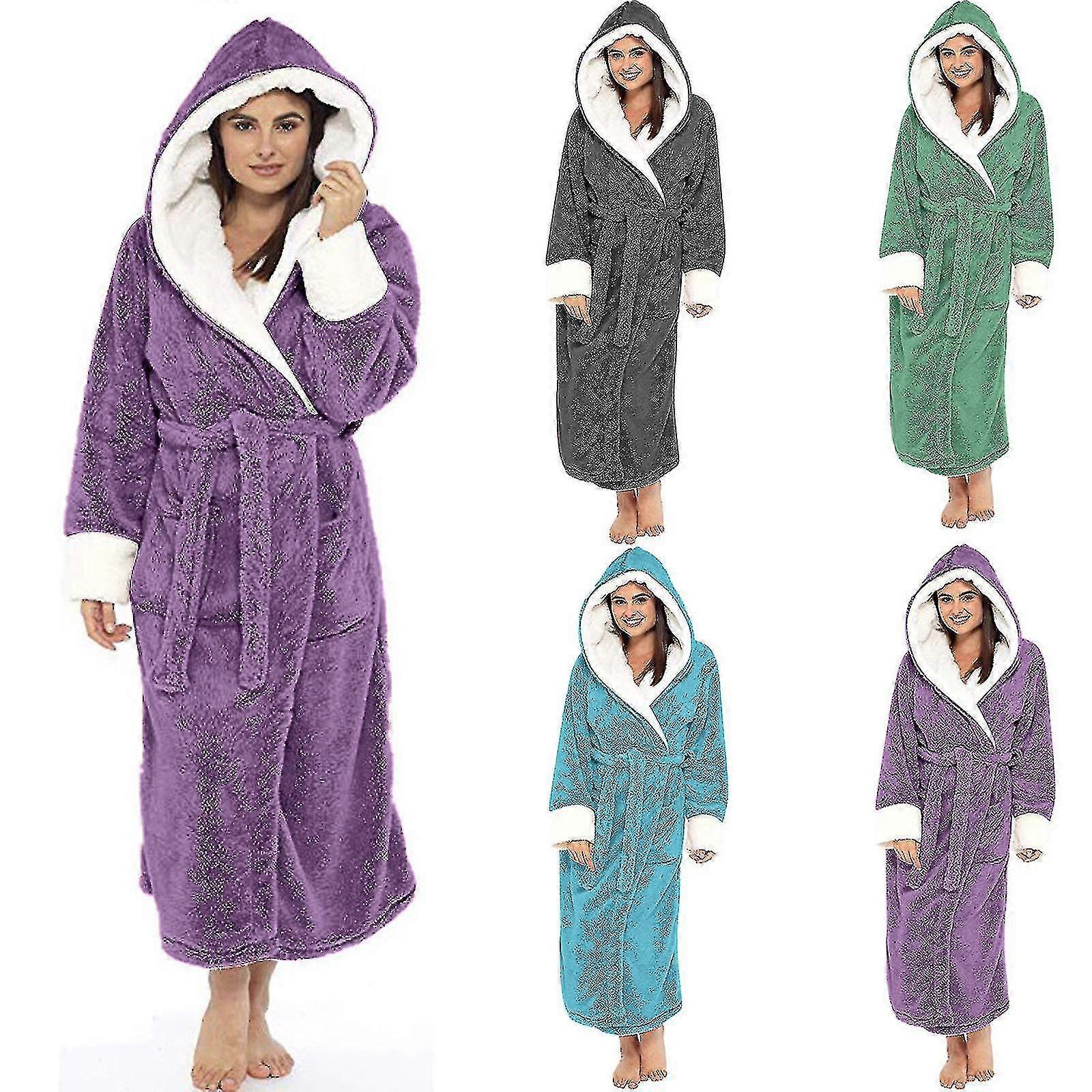 Peignoir polaire Femmes Robe de chambre douce Robe à capuche Moelleuse Serviette Peignoir de bain-1