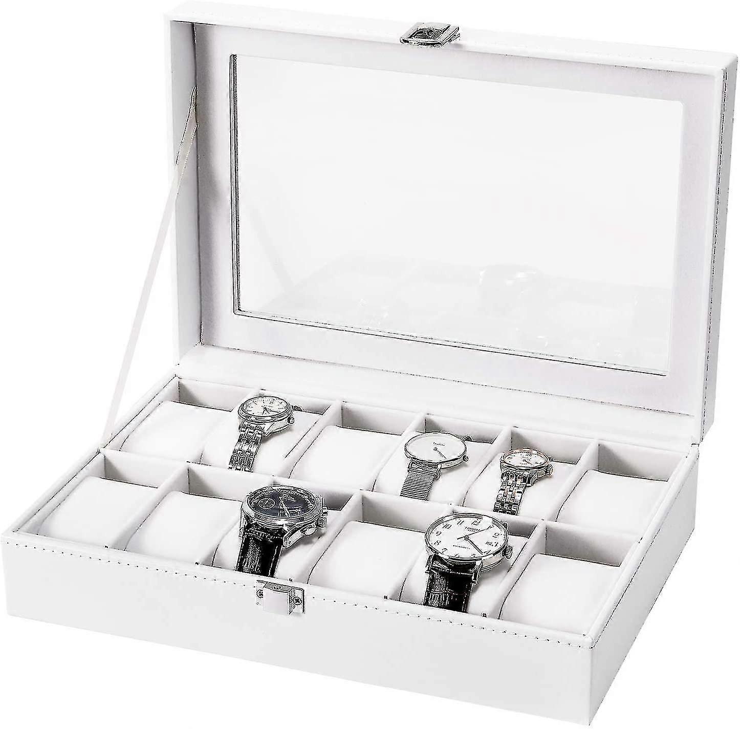 Klocklåda, 12 fack PU läder klockask smycken klocka display förvaring