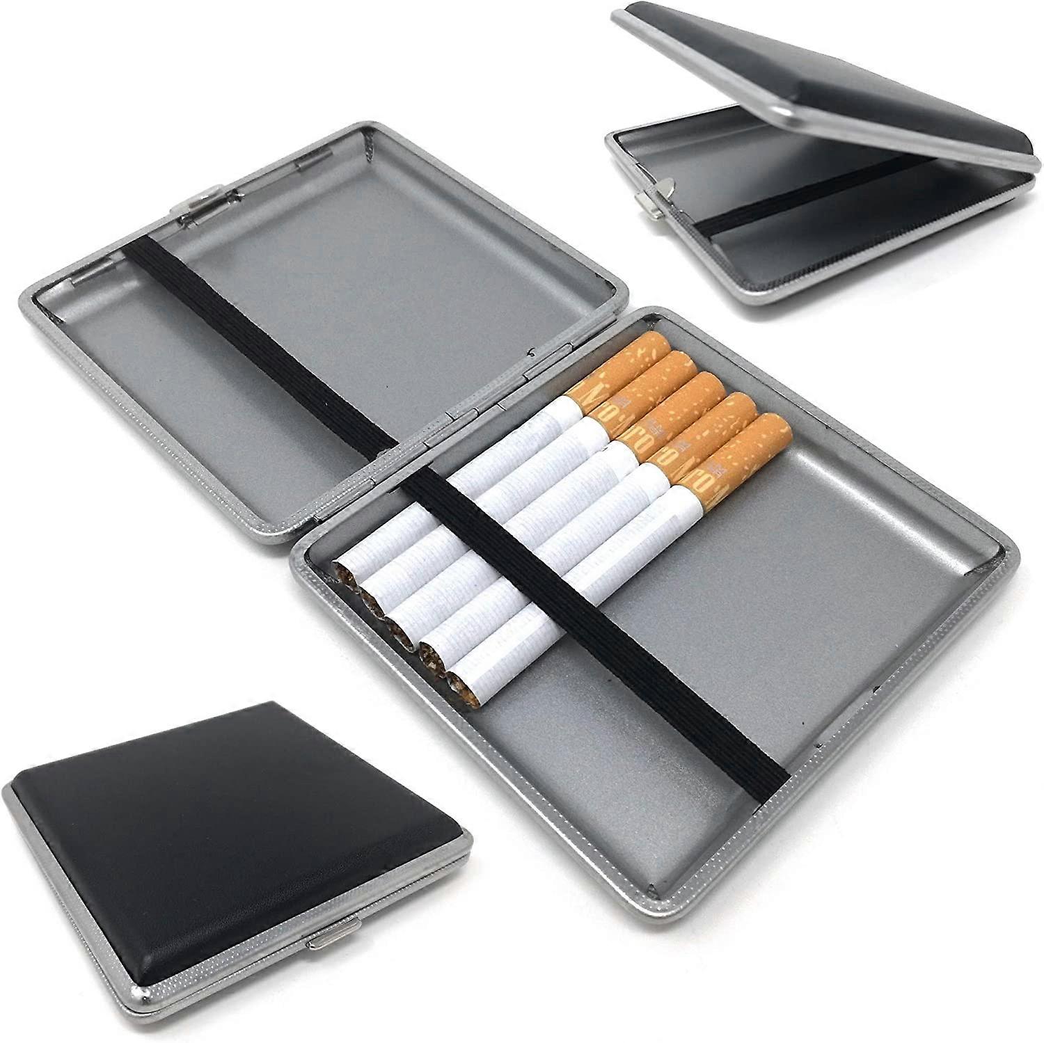 Compact leather cigarette case for 20 filter cigarettes Black
