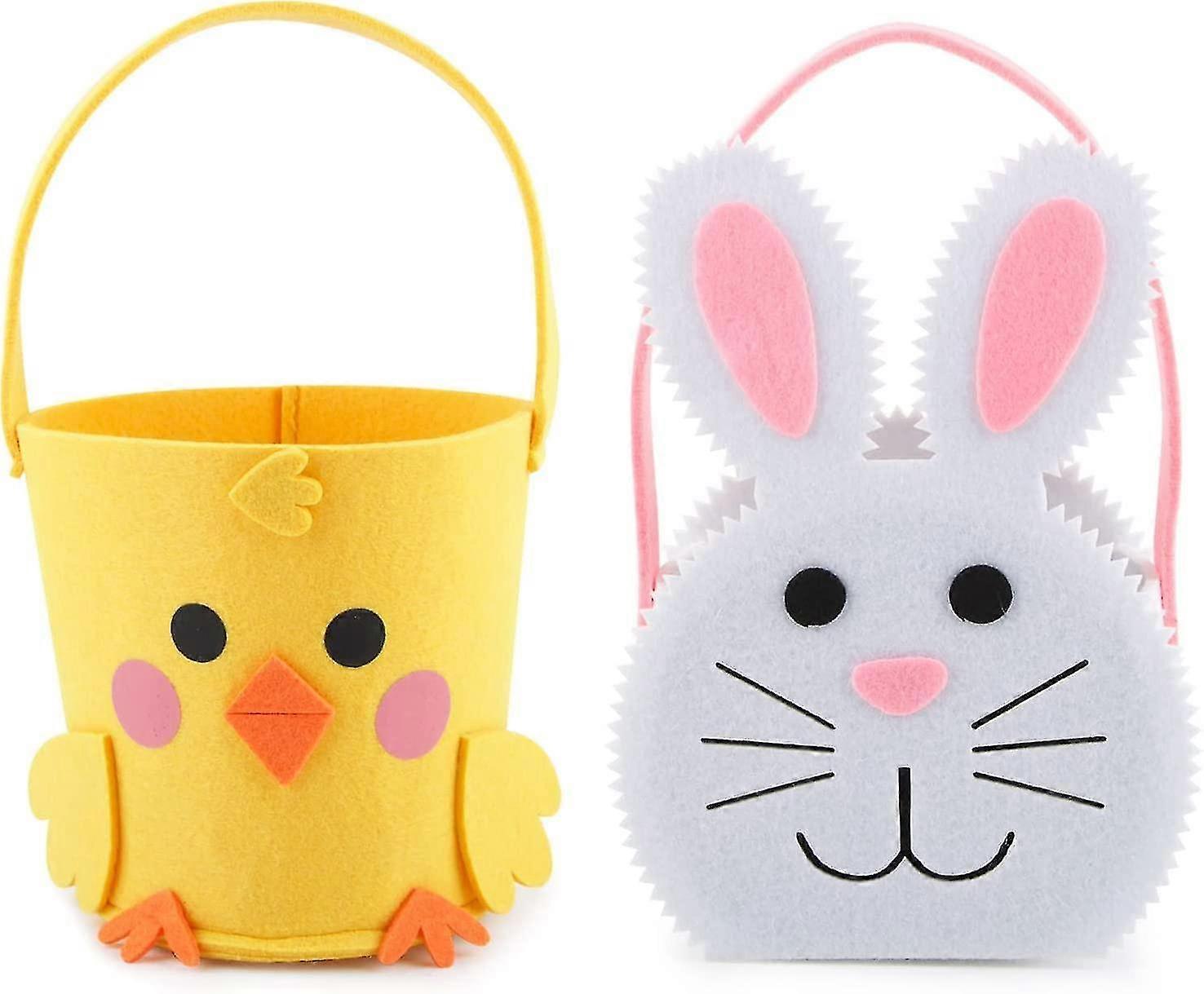 2pcs Easter Egg Hunt Baskets, Felt Easter Chick Bunny Baskets For Eggs Hunting Kids Easter Party Supplies
