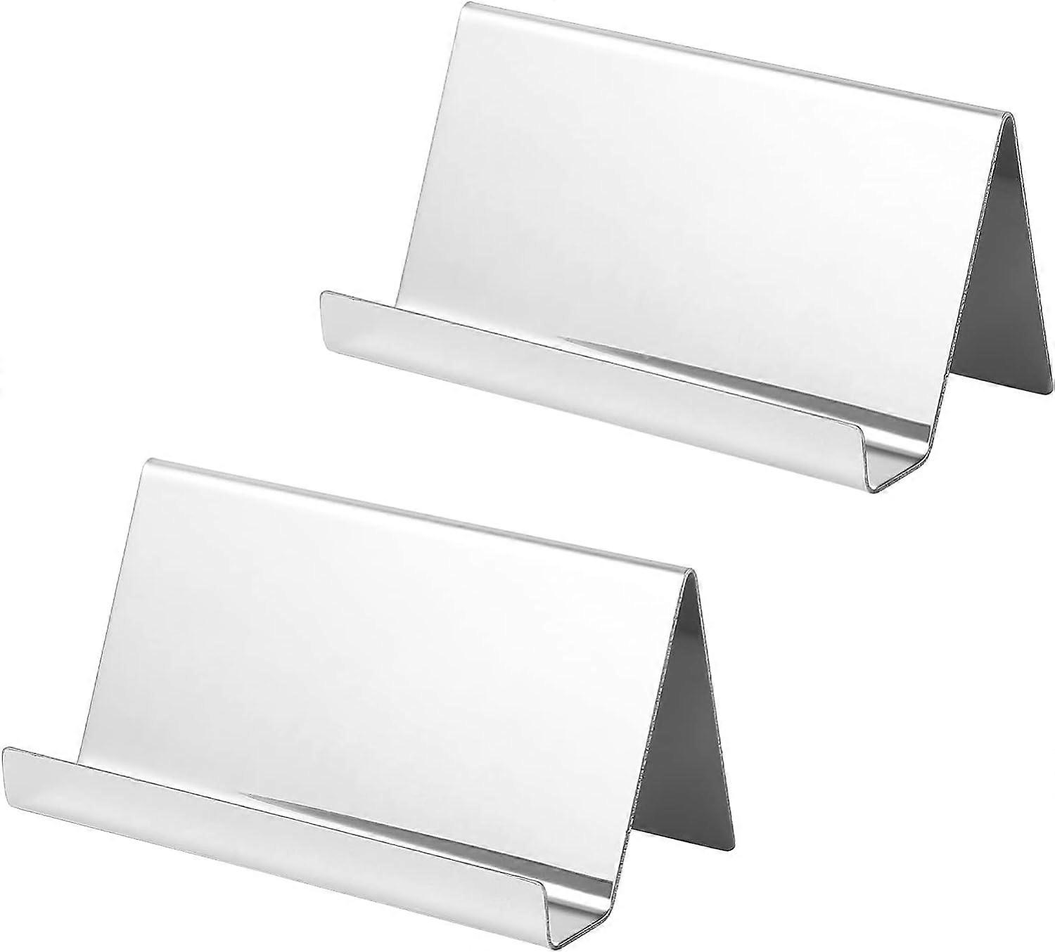 Stainless Steel Metallic Business Card Holder (2 Pack) - Up to 30 Cards - Silver Color Business Card Display - Business Card Storage for Desk, Name Ho