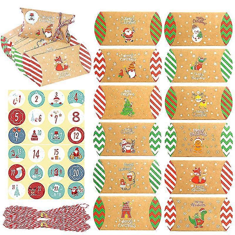 24pcs Natal Pillow Boxes Candy Packaging Boxes Natal Party Gift Packaging Advento