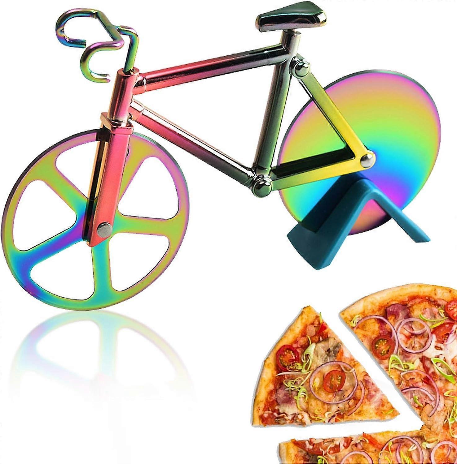 Bike Pizza Cutter, Bike Non-Stick Pizza Cutter with Stand, Super Sharp Blades, Suitable for Cutting Pizza