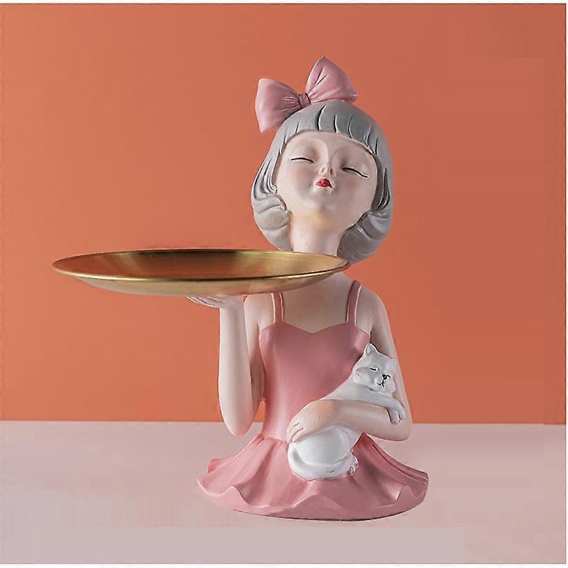 Bowknot Girl Resin Statues Gift Home Decoration Nordic Modern Decorative Ornaments Living Room Desktop Decor Storage Tra