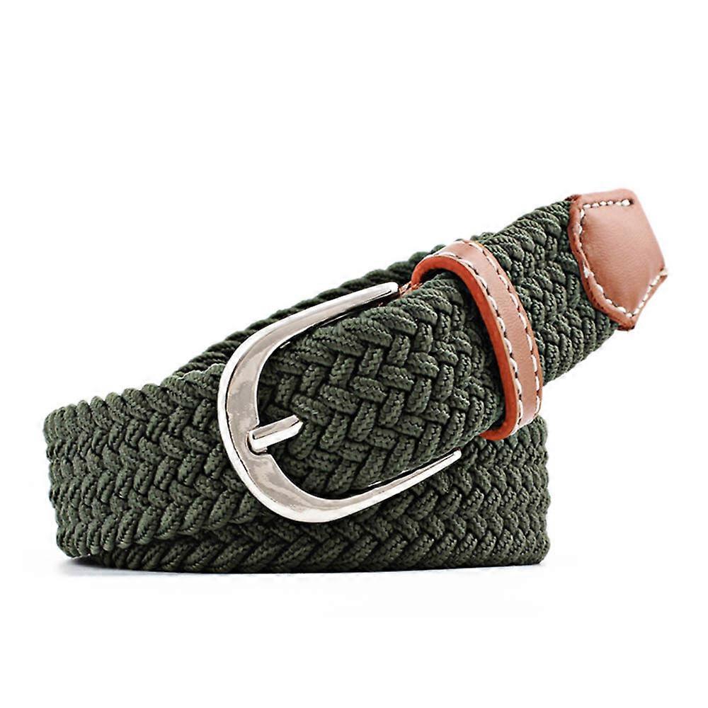 Cinto elástico trançado de lona feminina com fivela, infinitamente ajustável para jeans e roupas casuais (Khaki, 100cm)