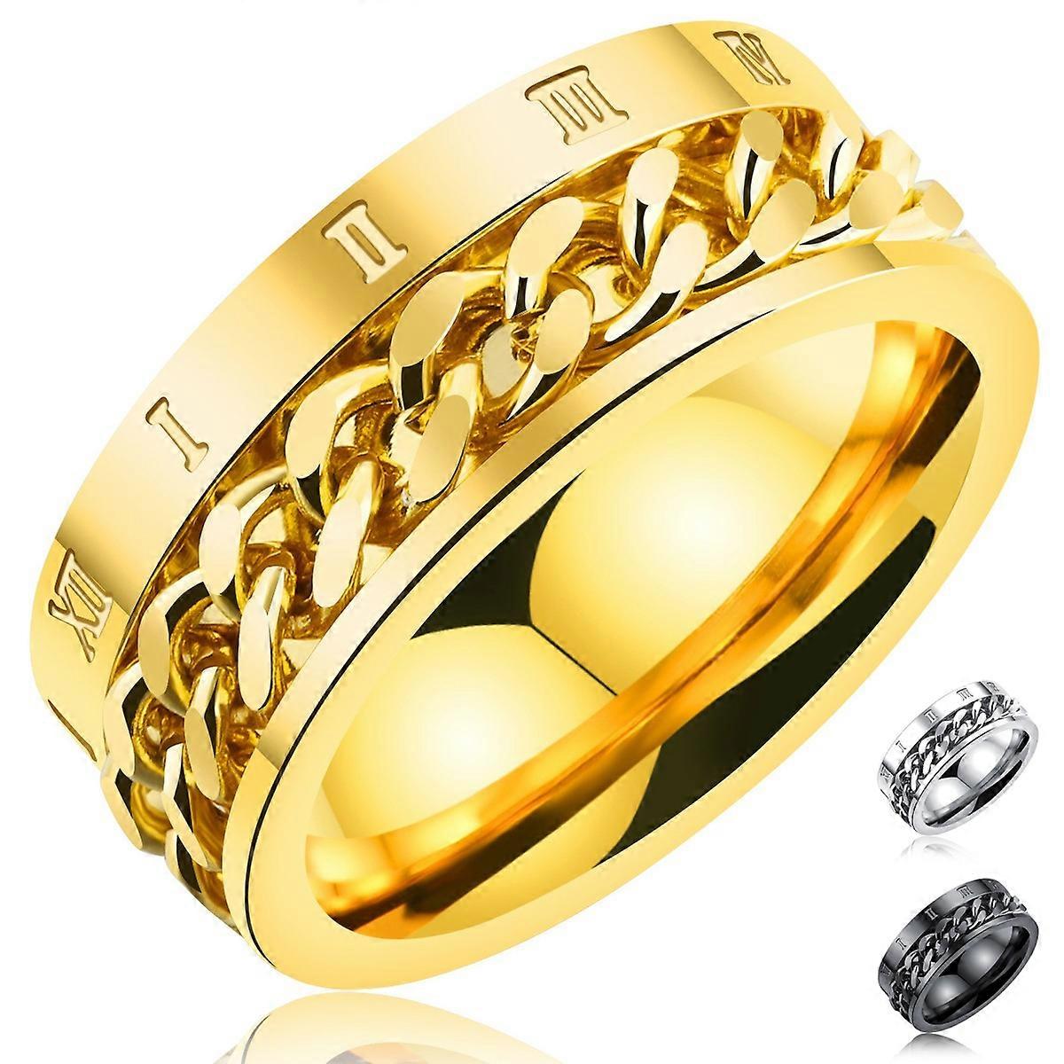 Titanium Steel Ring with Rotating Chain and Roman Numeral Design - Stylish and Unique