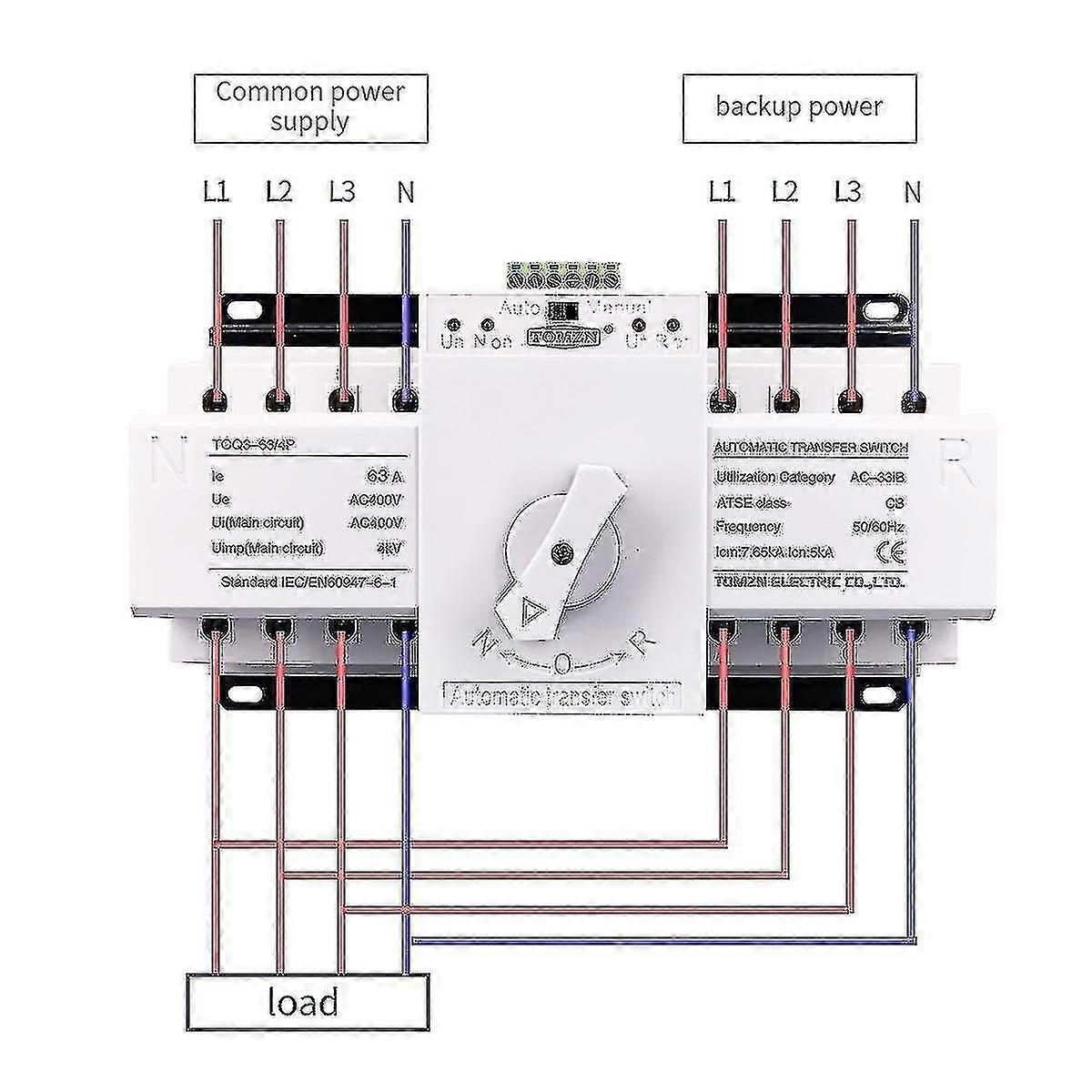 4P 63A 380V MCB タイプデュアルパワー自動切換えスイッチ ATS HK ボリス