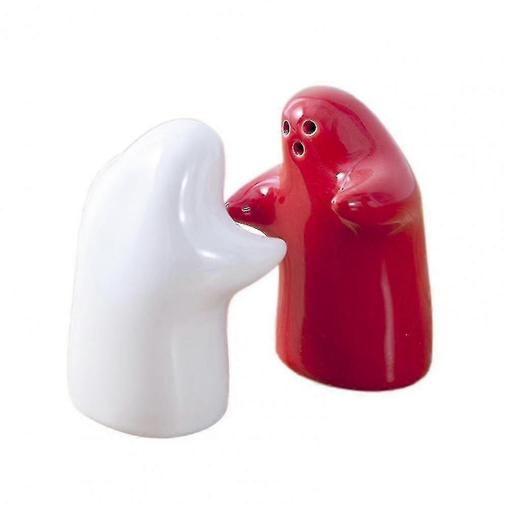 2pcs Salt Shaker Convenient To Use Easy To Refill Ceramic Hugging Servers