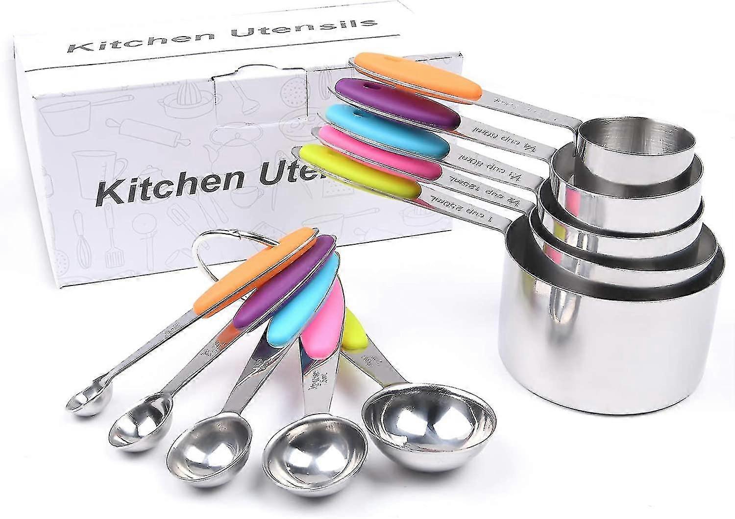 10 Piece Kitchen Conversion Table Set With Silicone   And Binder Ring Measuring Spoon Set