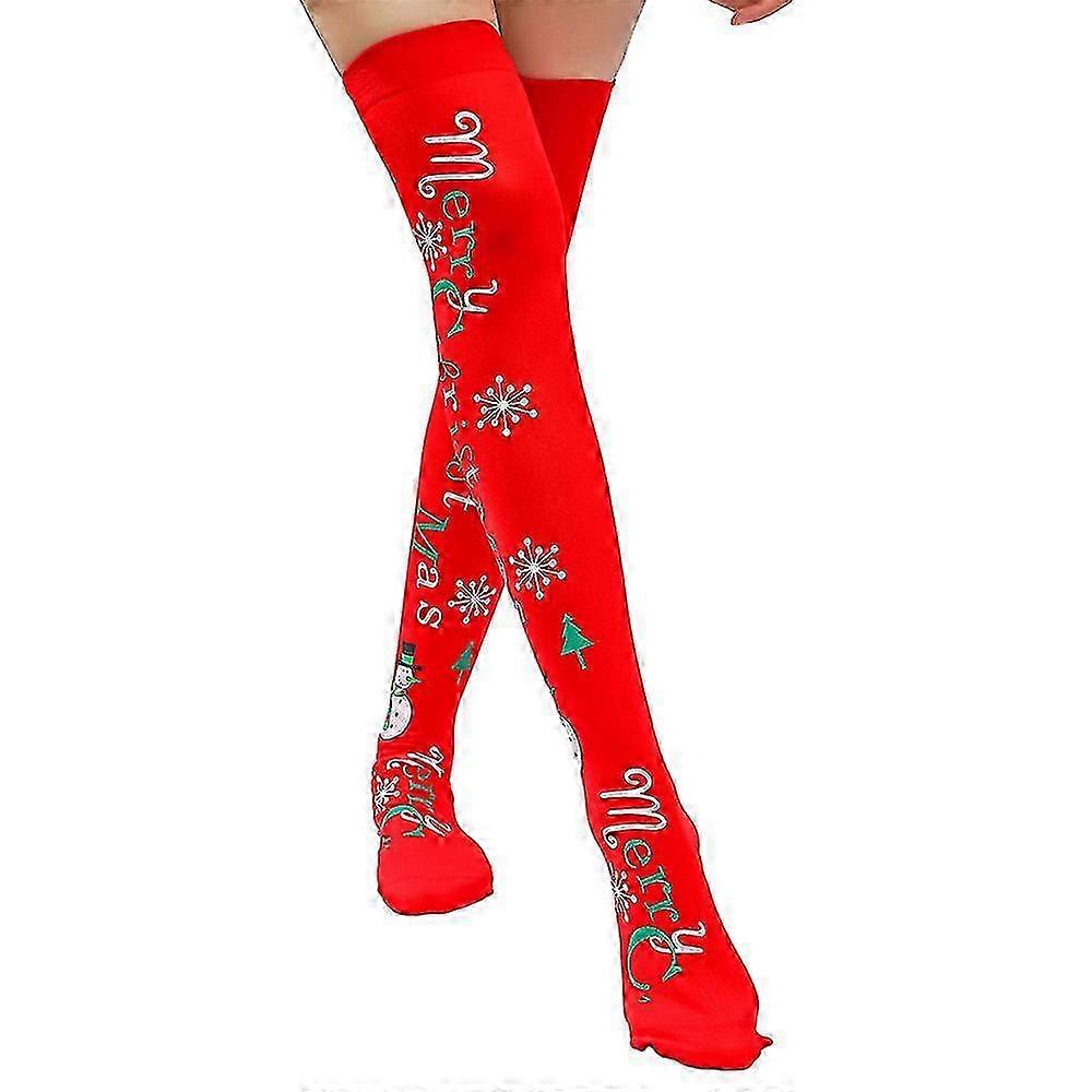 Kvinder Jul Tema Trykt Lår Høj Lange Strømper Xmas Bowknot Over Knæet Sokker Party Costume