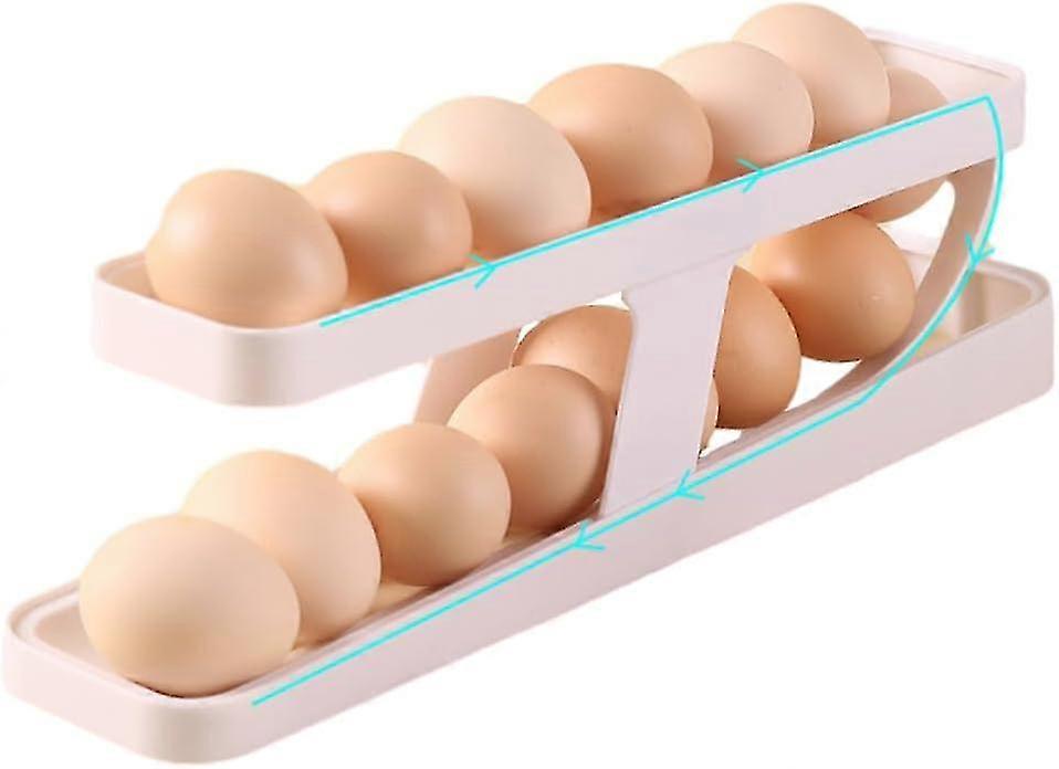 Egg Holder Storage, 2 Tier Refrigerator Egg Dispenser Holding 12-14 Eggs (White)