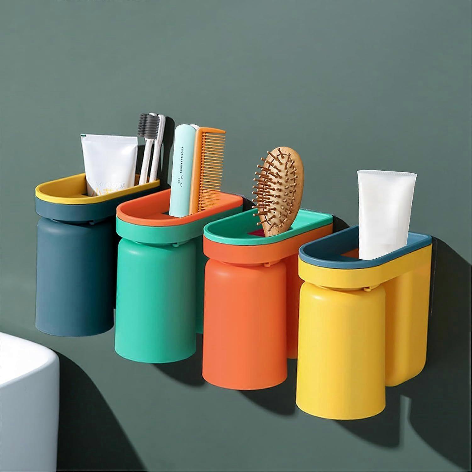 Pack Wall Mounted Toothbrush Holder with Cups, 2 in 1 Toothbrush Holder, Toothbrush Holder, Multi-Function Storage