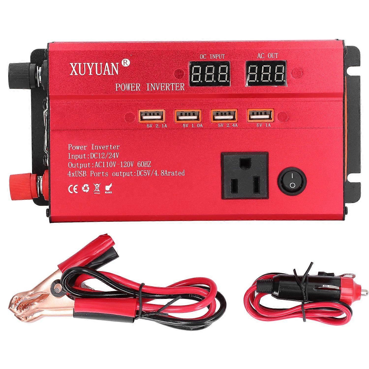 Car Power Inverter Sine Wave Converter with LED Display 600W DC 12V 24V to AC 100‑130V