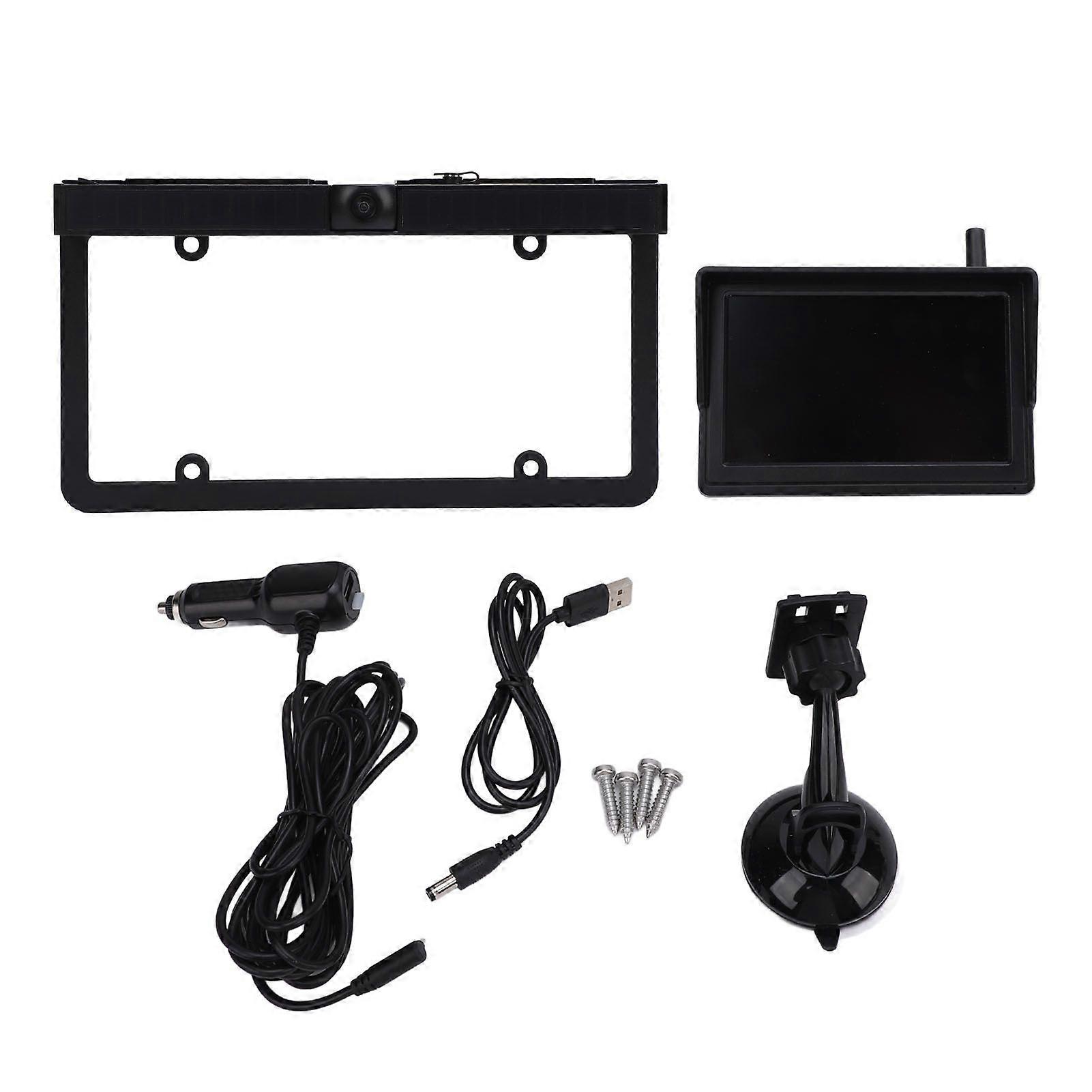 Solar Wireless Backup Camera License Plate Frame Backup Camera 5in HD Display 170 Viewing Angle for Car Truck Van RV SUV Boat MK301
