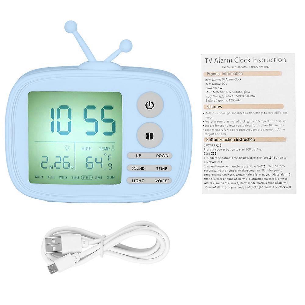 Retro Creative Smart Nightlight Alarm Clock Bedside Desk Table Electronic Clock(Blue)