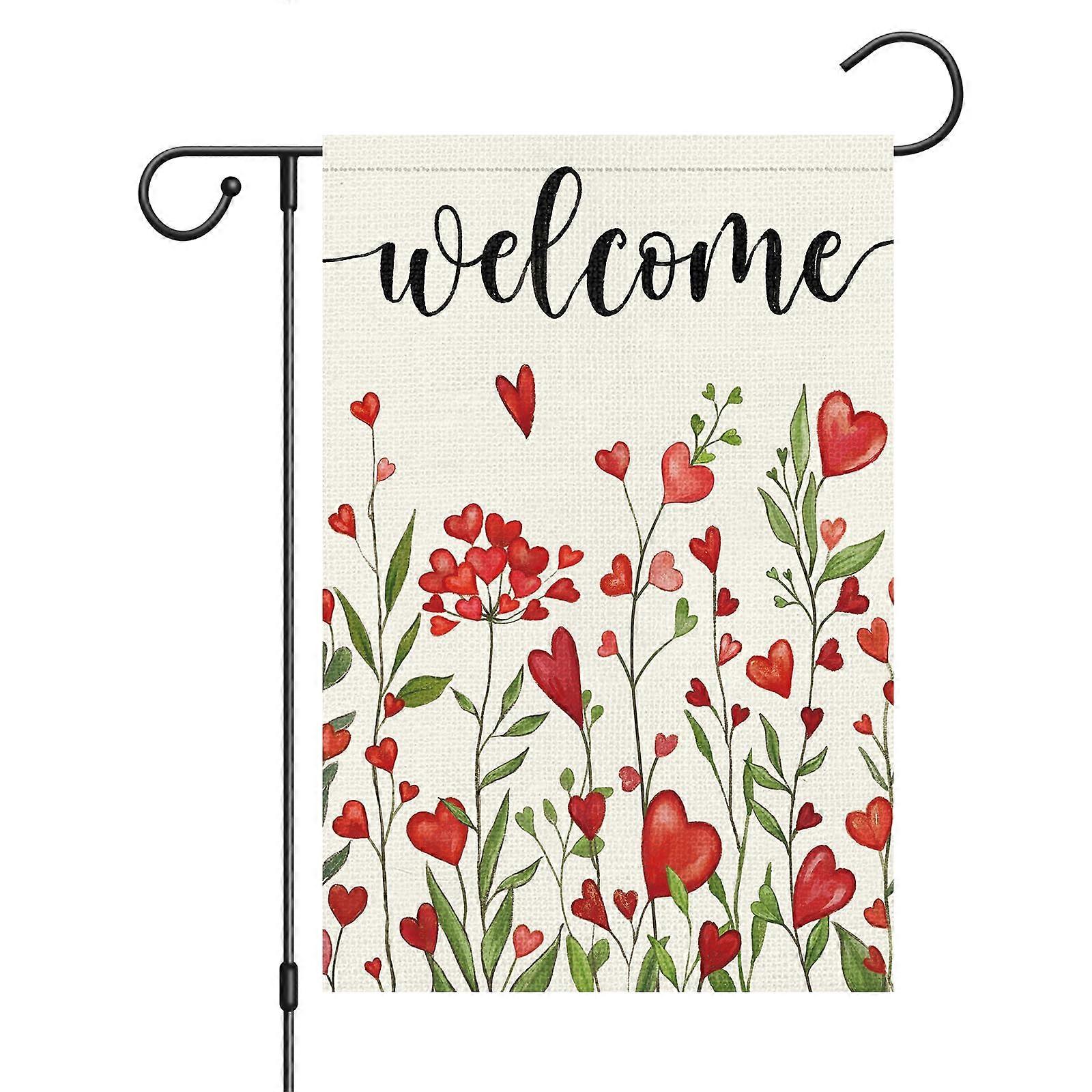 Double-Sided Valentine's Heart Garden Flag 12x18 Inch Polyester Seasonal Yard Decoration for Home and Garden