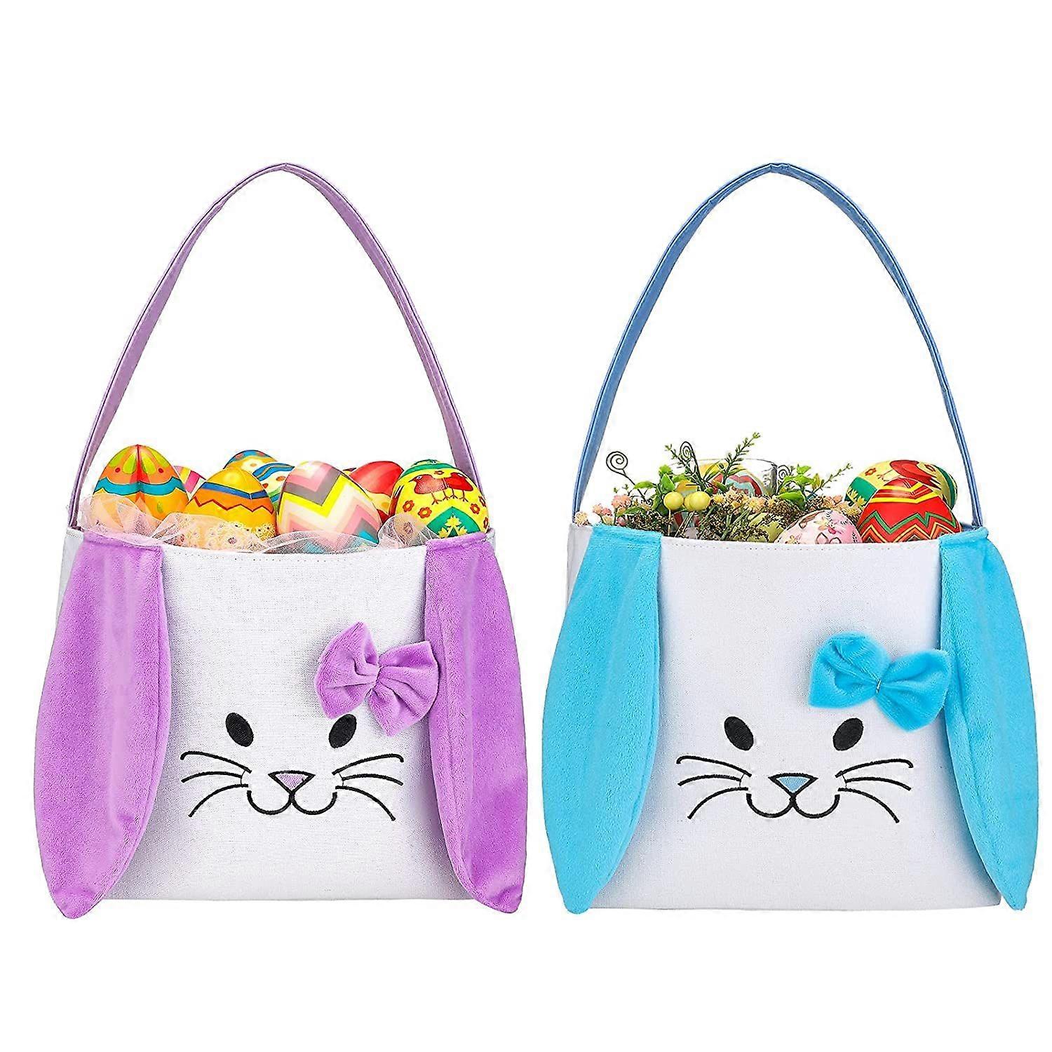 Easter Baskets for Kids, 2pack Easter Bunny Bags with Rabbit Elements for Easter Egg Hunting & Easter Day Decorations,Reuseful Candy Gifts Storage Bas