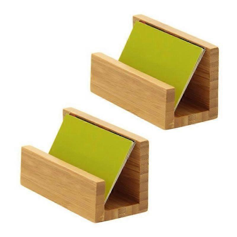 2X Bamboo Wood Business Card Holder for Desk Sturdy Business Card Display Stand for Office Suitable for Men