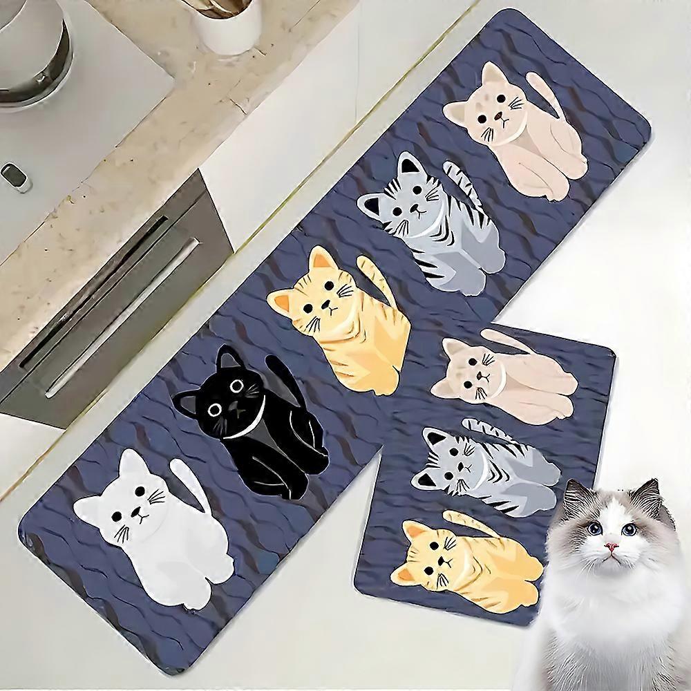 Antirutschmatte (2er-Set), saugfähige Unterlage, rechteckig, saugfähig, öl- und schmutzabweisend, 120x40 cm und 60x40 cm, Kitten Pattern, Blau