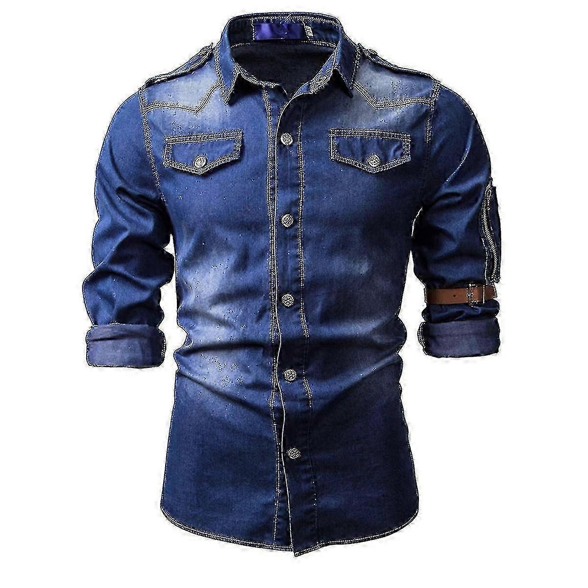 Casual Solid Denim Shirt for Men - Style