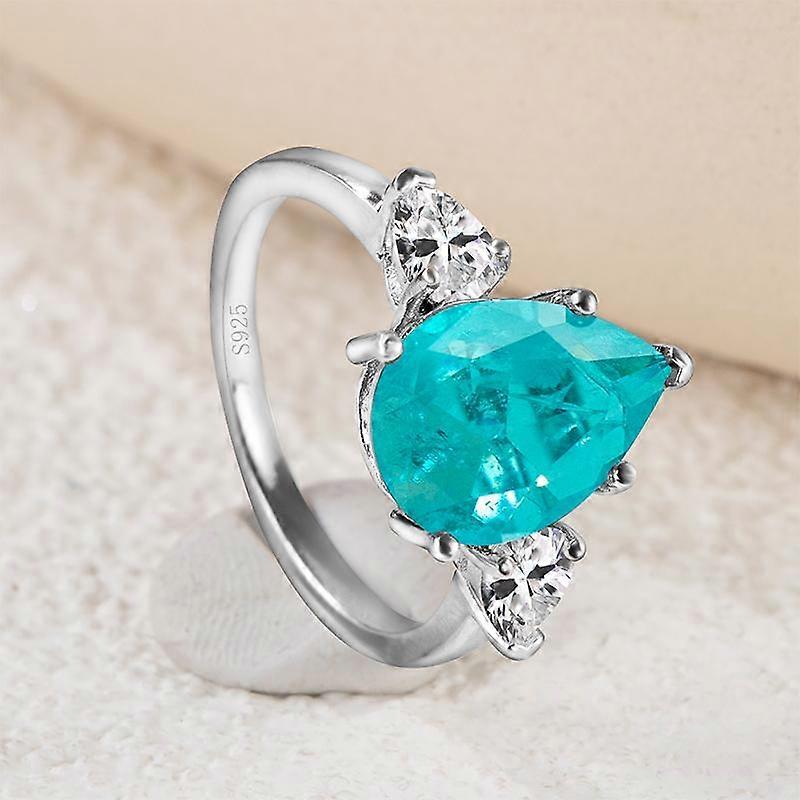 GICA GEMA 100% 925 Sterling Silver Water Drop 10 * 14 Zircons Synthetic Paraiba Tourmaline Ring Sparkling High Carbon Diamond Fine Jewelry