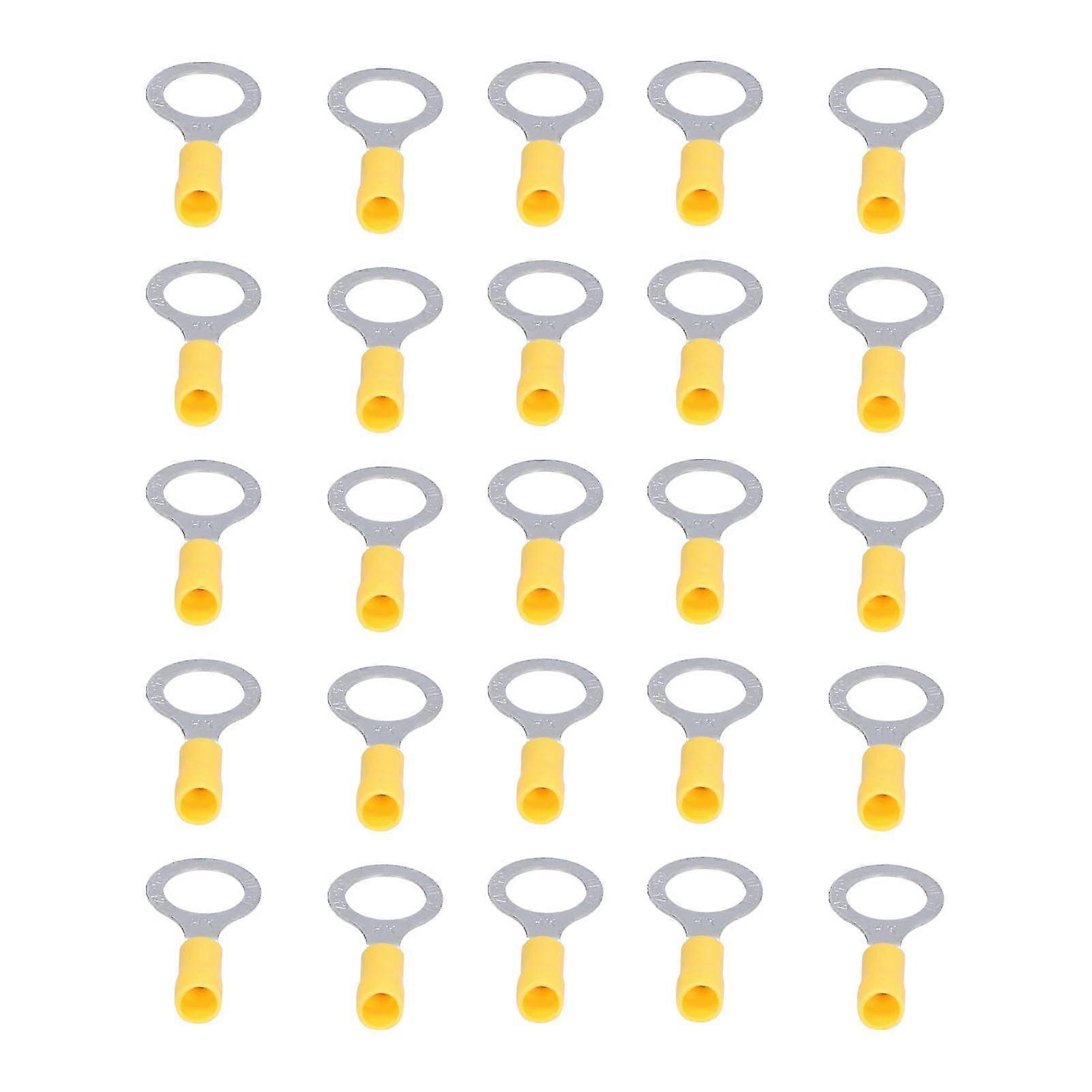 25Pcs Ring Terminal Electrical Wire Cable Crimp Connector RV5‑12 Accessory Set Kit Yellow