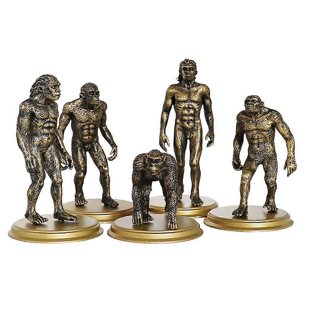 5pcs Primitive People Model Simulation Ape Man Ornament Teaching Tool(Dark Gold)