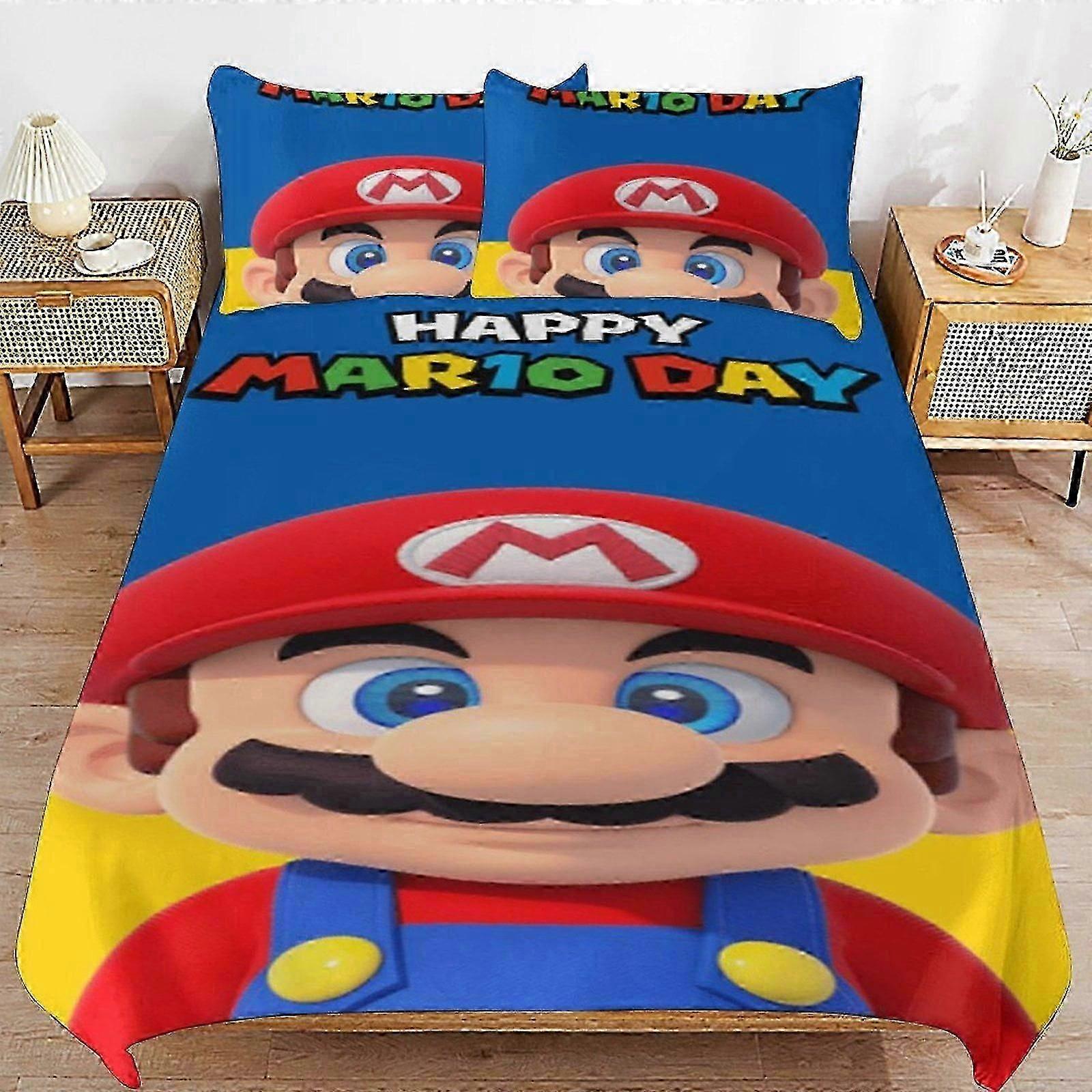 n18 lakan Super Mario Sängpåslakan Mikrofiber Sängkläder Se3D Tryckt Lättvikt 3 Bit Täcke Se,ams (1 Påslakan och 2 örngott) Säng S