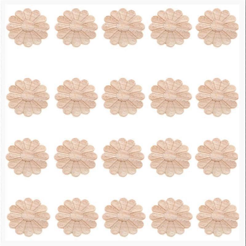 20Pcs Unpainted Round Flower Pattern Wood Carved Applique Frame 6cm