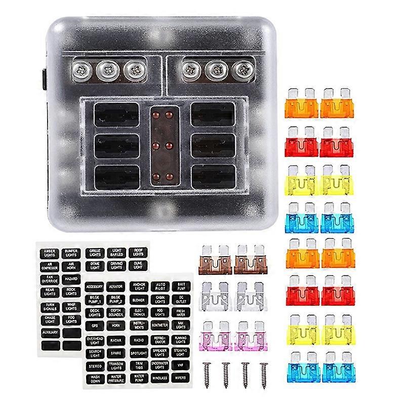 12V Fuse Block, Fuse Panel with LED Warning Proof Cover-6 Circuits