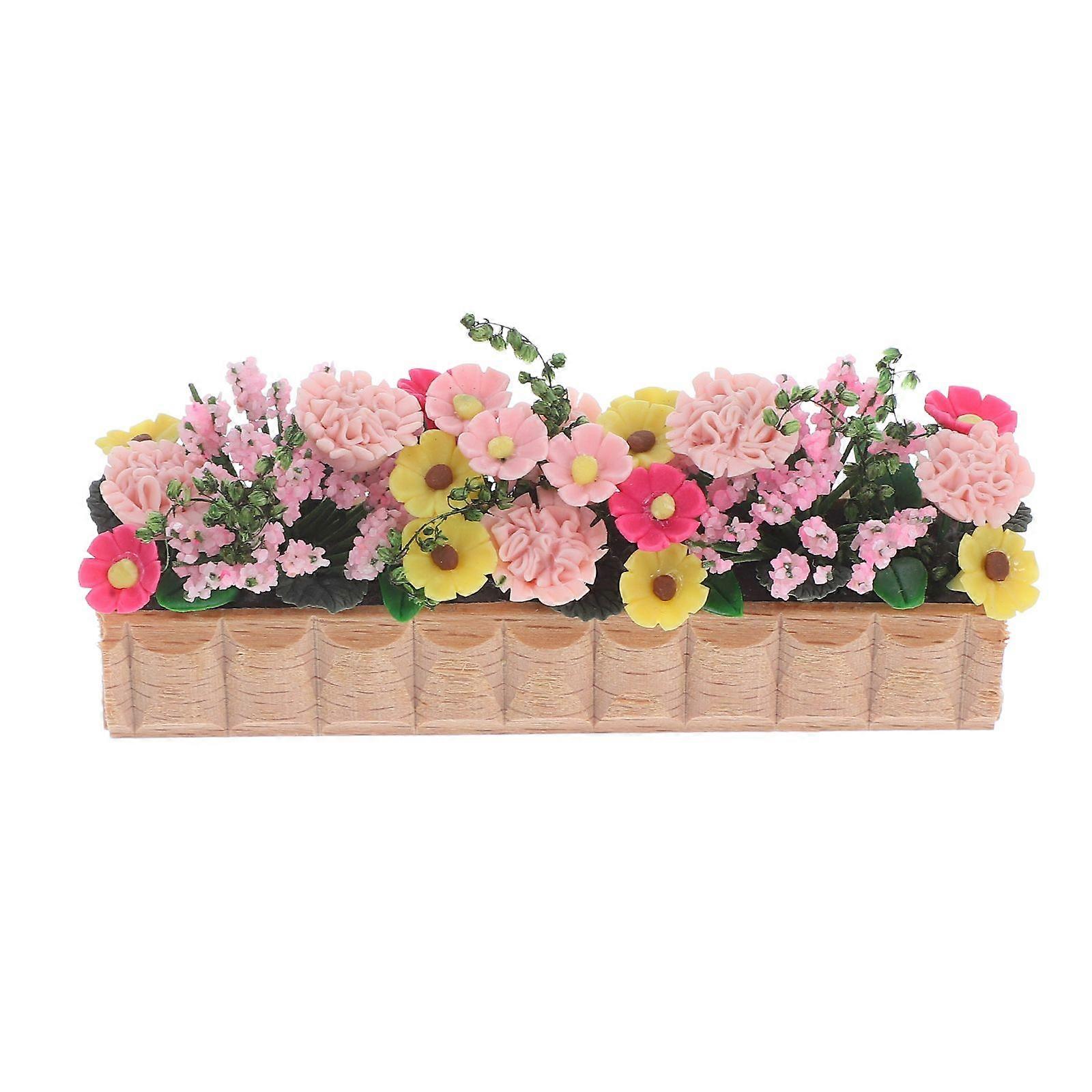 Realistisk miniatyr lång träblomkruka modell vacker liten hustillbehör