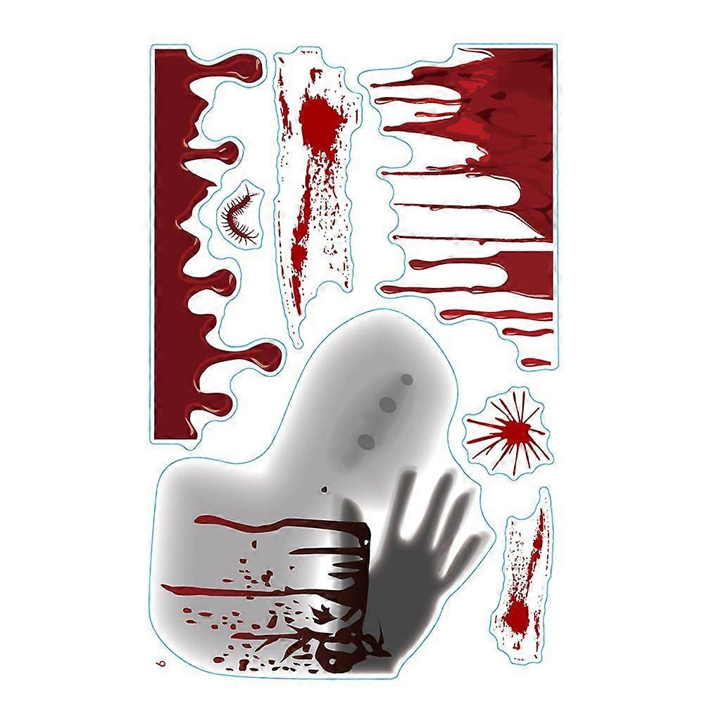 1/10 Sheets Halloween Bloody Handprint Stickers Floor Clings Horror Skull Letters Window Wall Decals for Haunted House Restroom Holiday Party Decorati