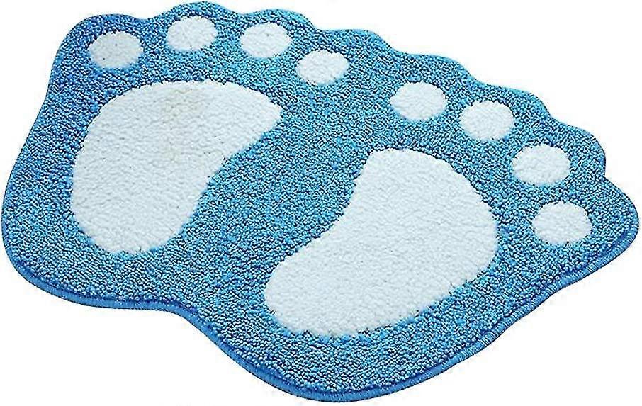 Large-Size Anti-Slip and Absorbent Bathroom Rug in Blue with Big Footprint Pattern 40cm x 60cm