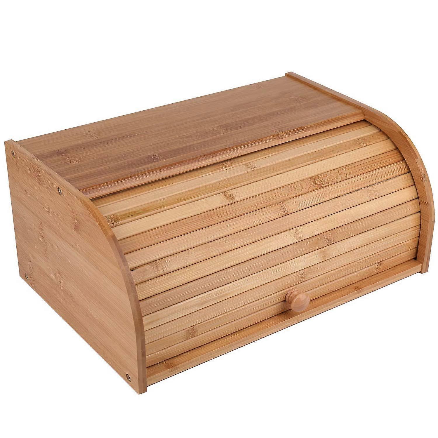 Natural Bamboo Bread Bin - Large Wooden Roll Top Bread Box for Kitchen Storage, 40 x 28 x 17 cm, Eco-Friendly Design