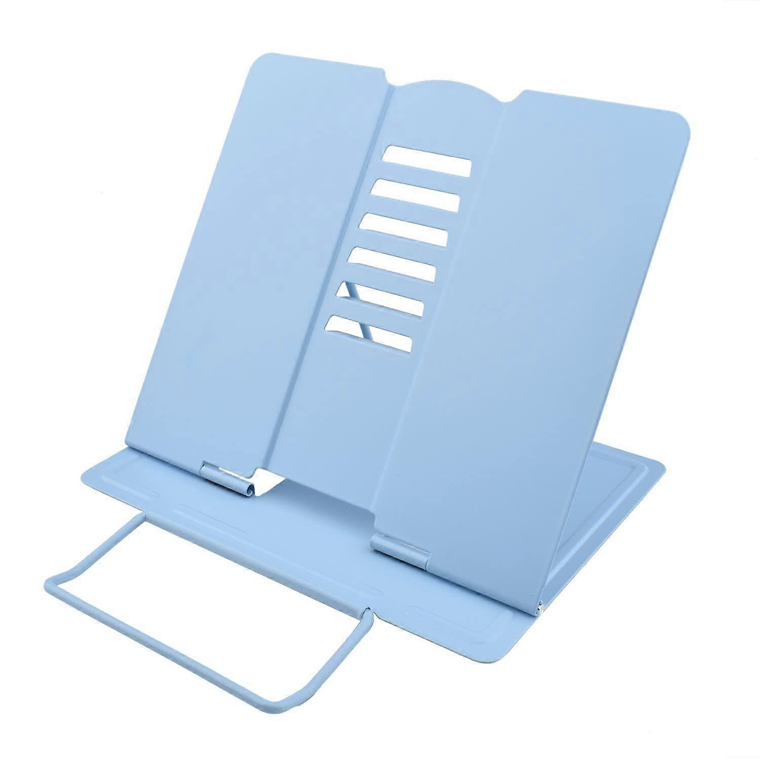 Bookshelf- Metal Bookshelf Folding Reading Rack Non-Slip Adjustable Desktop Bookends Recipe Bookshelf (Blue)
