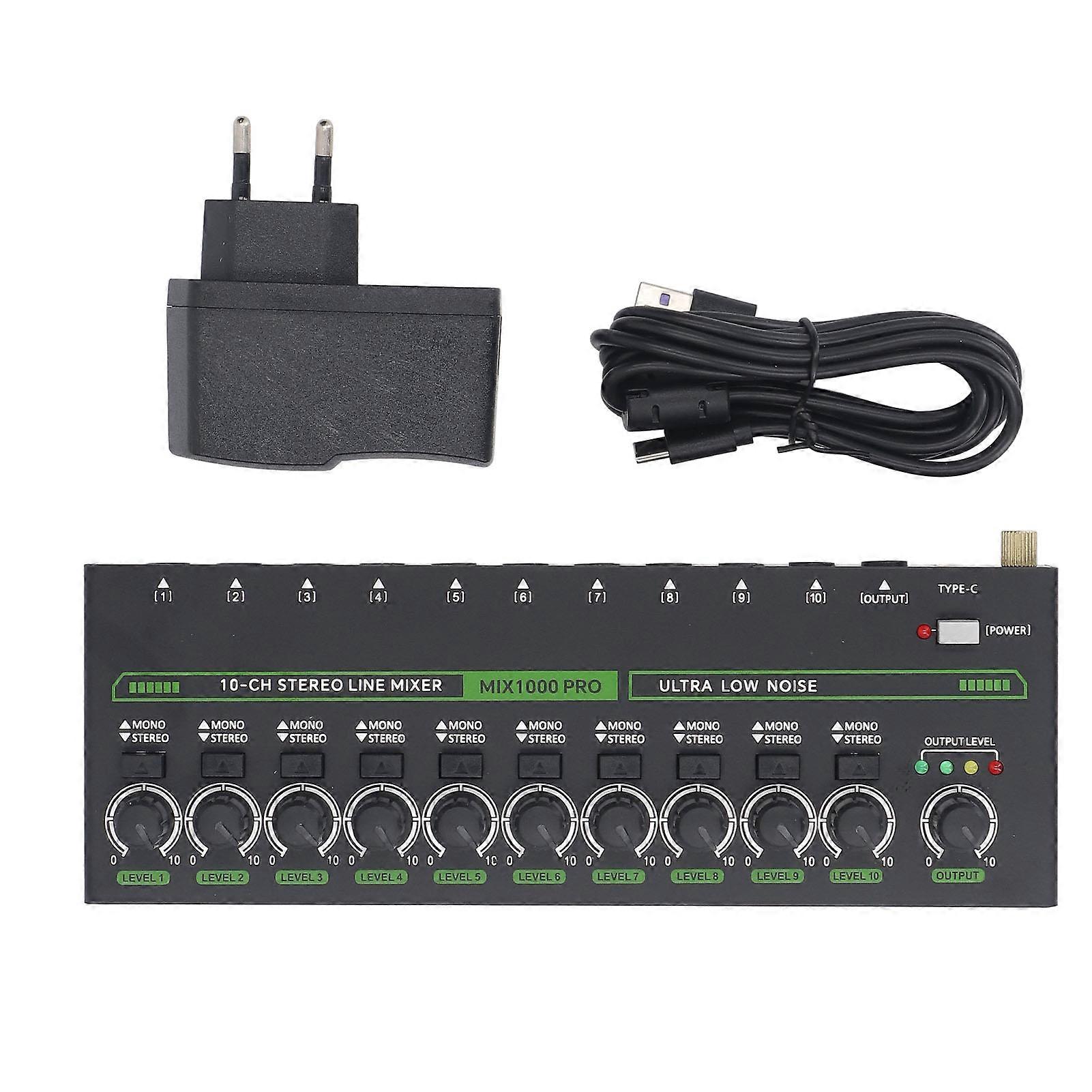 MIX1000 10 Channel with RGB Light Low Noise Stereo Mono Switching Mixer for Guitar Keyboard Drum Stage
