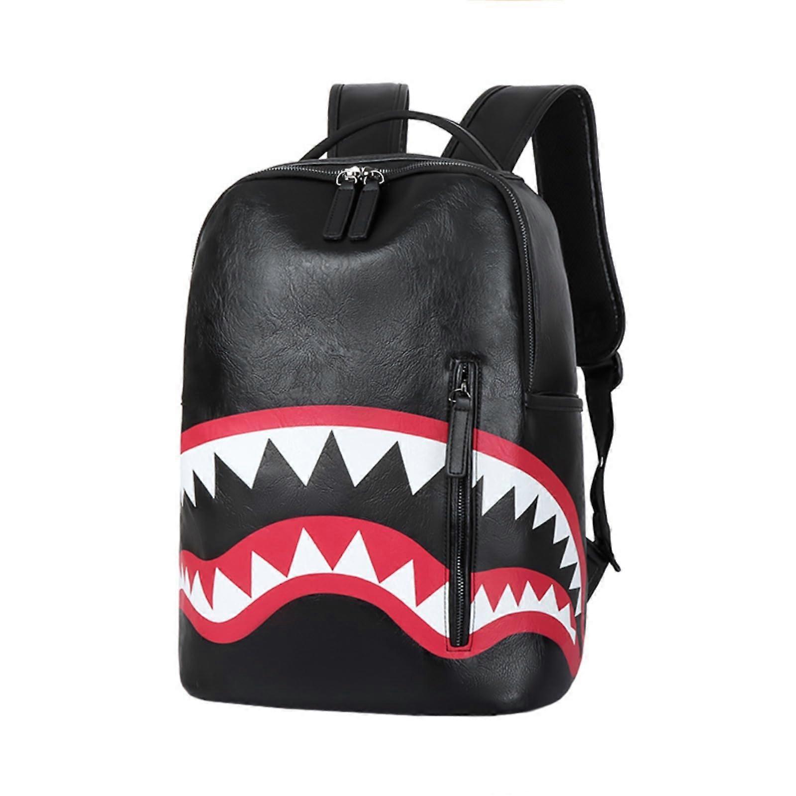 Black Shark Backpack Premium  Leather, Spacious 14 Inch Laptop Compartment,